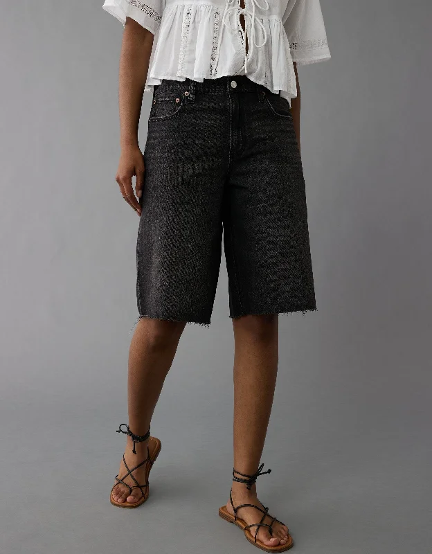 Flash Sale, Don't Miss AE Dreamy Drape Stretch Low-Rise Baggy Bermuda Denim Short