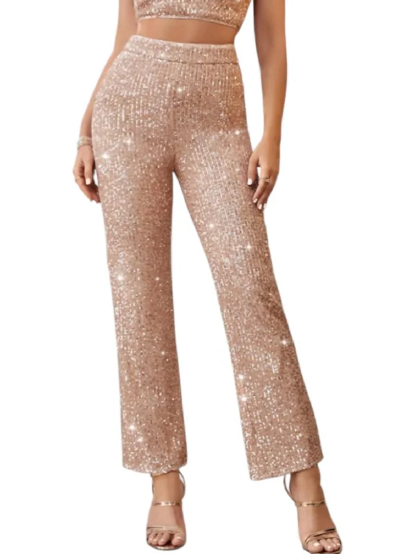 Vibrant Styles Sequins Straight Leg Pants In Rose Gold