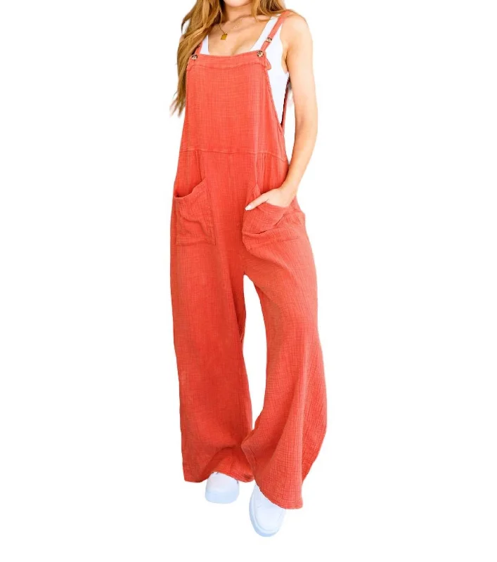 Fresh Styles, Fresh Deals Yankee Doodle Crinkle Woven Jumpsuit In Orange