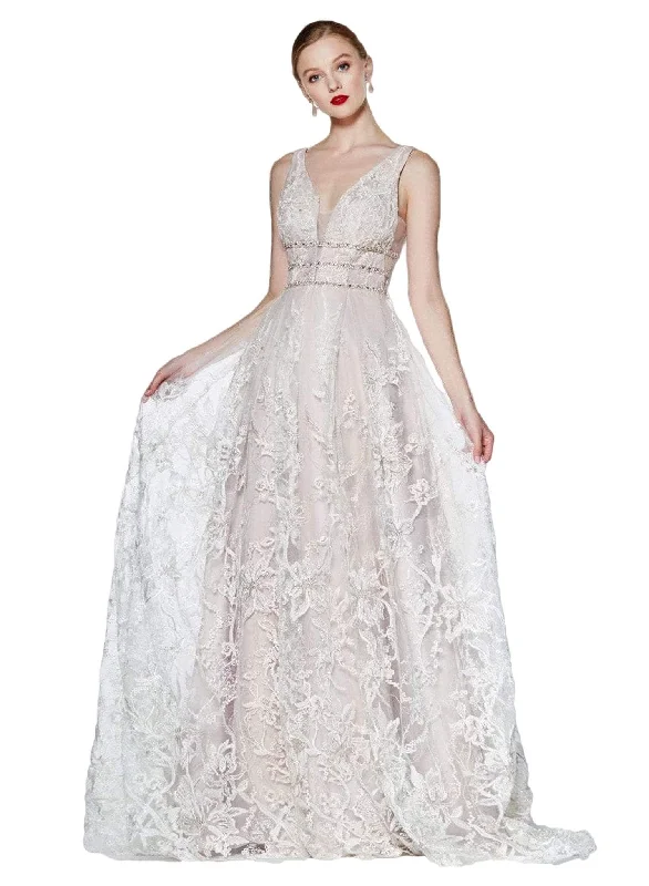 Alluring Design Cinderella Divine - CR823 Floral Lace Deep V-neck A-line Gown