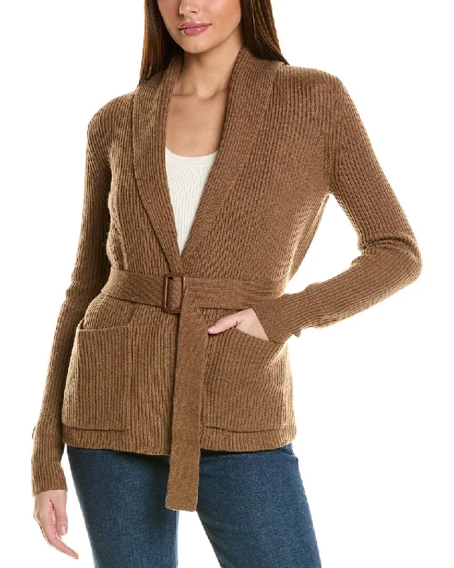 Special Occasion Wear Bruno Magli Ribbed Belted Shawl Wool Cardigan