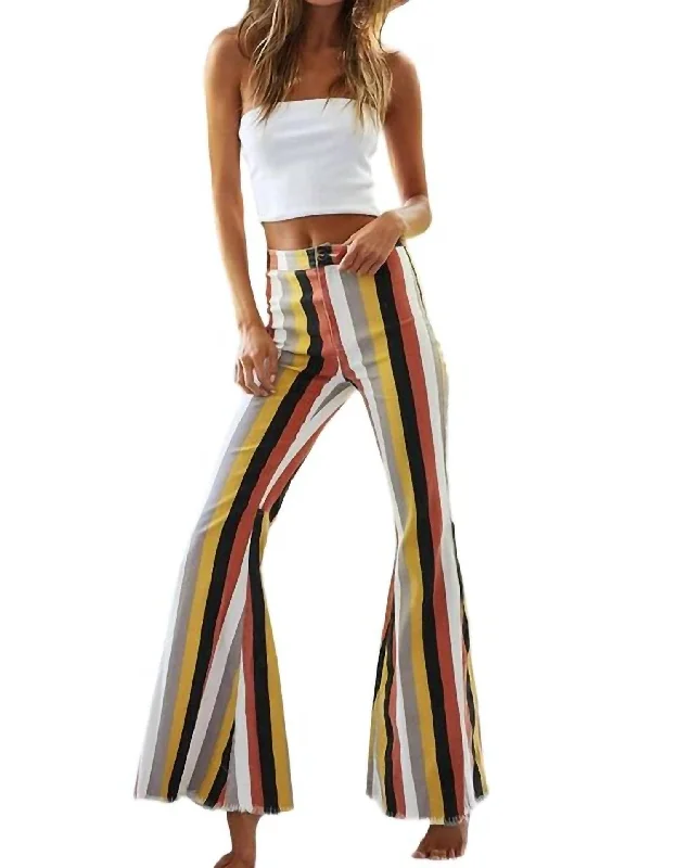 Trendy Street Style Clothing Multicolor Stripe Bell Bottom Pants In Red Multi