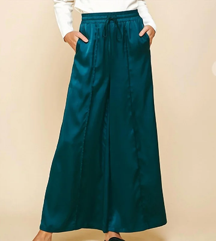 Chic Trends For The Fashion Savvy Winley Satin Wide Leg Pants In Teal