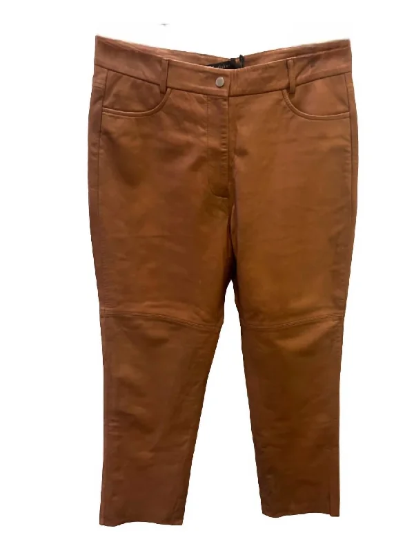 Bold Fashion Women's Lamb Leather Straight Leg Pant In Cognac