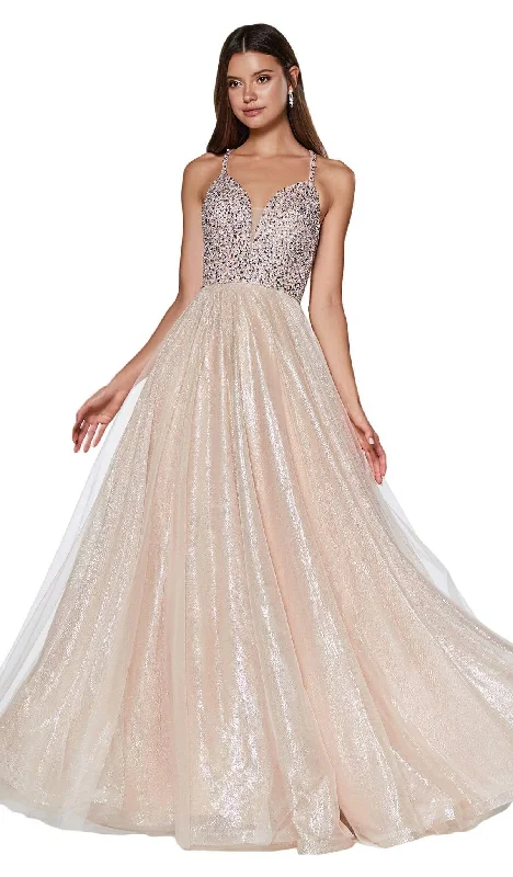 Unleash Your Trend Driven Style Cinderella Divine - CR835 Beaded Sleeveless Top Metallic Organza Gown