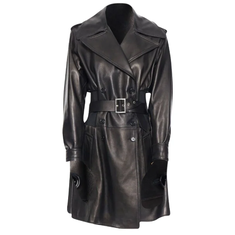 Contemporary Elegance Dolce & Gabbana nappa leather double breasted silver buckle belt coat