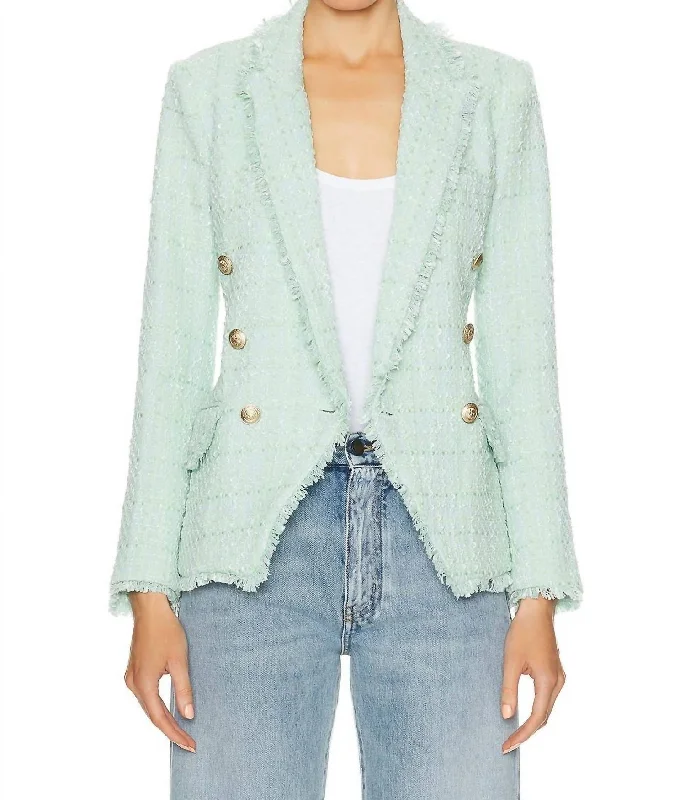 High End Women's Wear Kenzie Blazer With Fringe In Honeydew