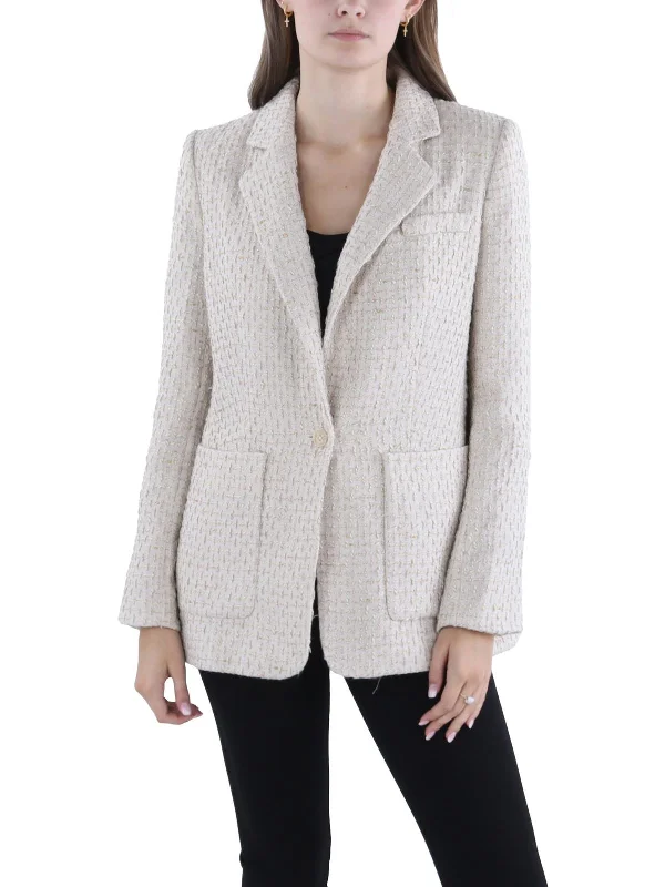 Spring Fashion Womens Tweed Metallic One-Button Blazer