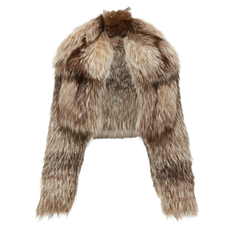 Clearance Event Fendi Fur Long Sleeve Crop Jacket With Detachable Collar