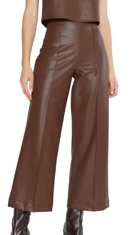 Elegant Style Vegan Leather Straight Leg Cropped Pant In Brown