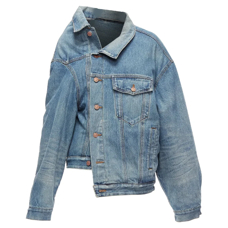 Limited Styles Balenciaga Demna Washed Denim Off Shoulder Deconstructed Jacket