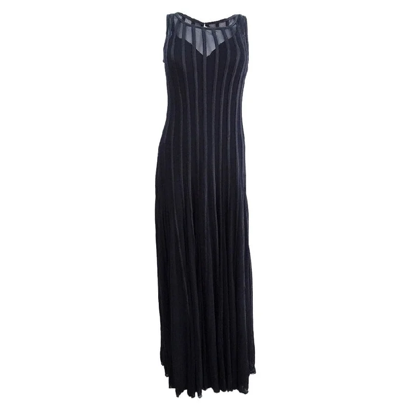 Holiday Sale Betsy & Adam Women's Mesh & Satin Illusion Stripe Gown (12, Black)