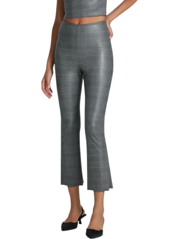 Fashion Forward, Function First Faux Leather Print Flare Pants In Glen Plaid