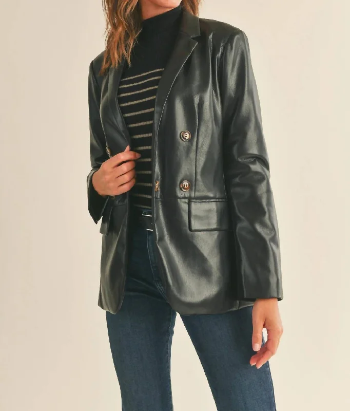 Premium Style Vegan Leather Blazer In Black