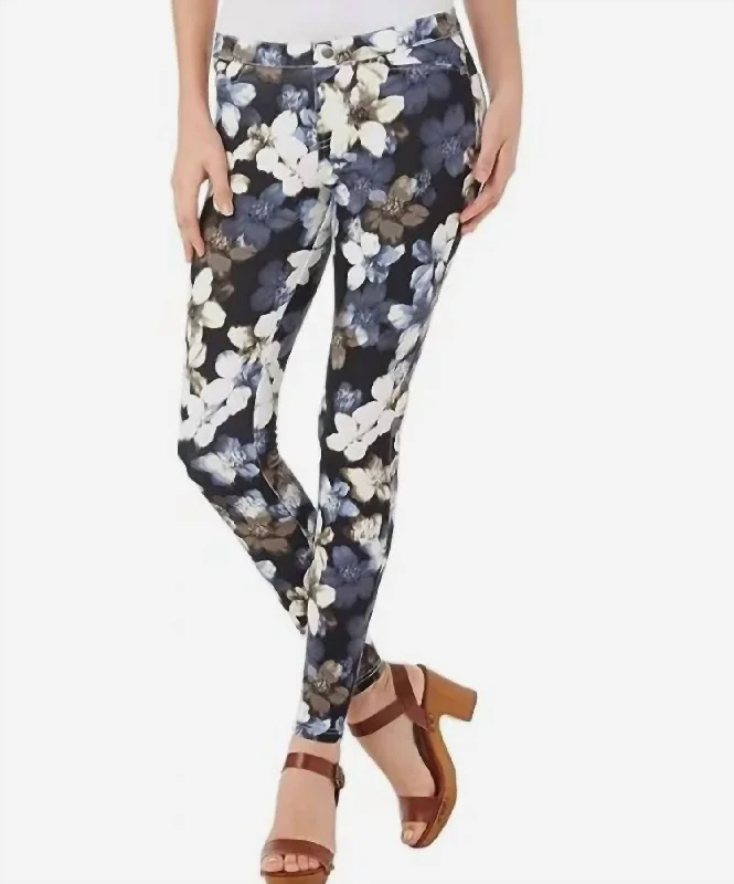 Trendy Attire For Her Floral Print Pull On Skinny Jeans In Multicolor