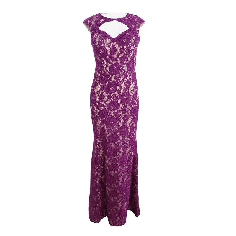 Feminine Soft - Hued Look Xscape Women's Cutout Lace Gown (2, Purple/Beige)