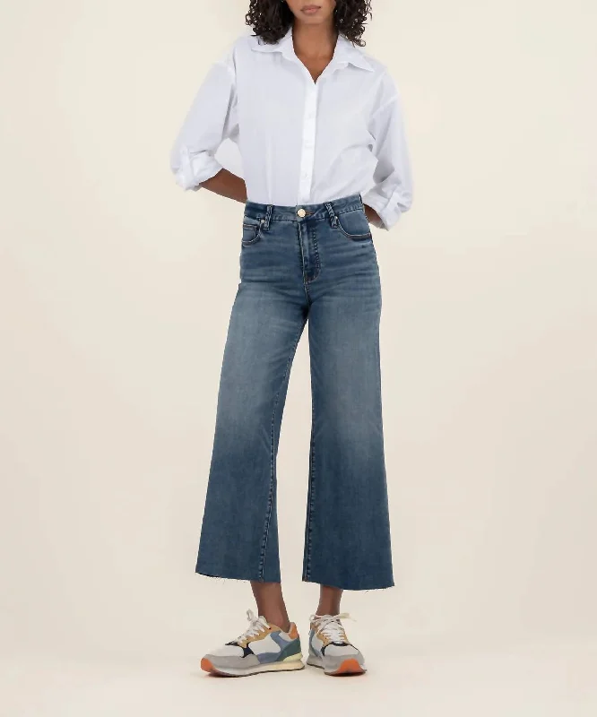 Athleisure Wear Promotion Meg High Rise Wide Leg Jeans In Peacefully With Dk Base Wash