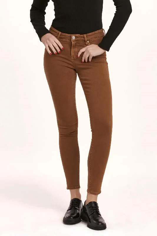 Catch Every Fashion Trend Gisele Skinny Mid Rise Ankle Jeans In Burnt Sienna