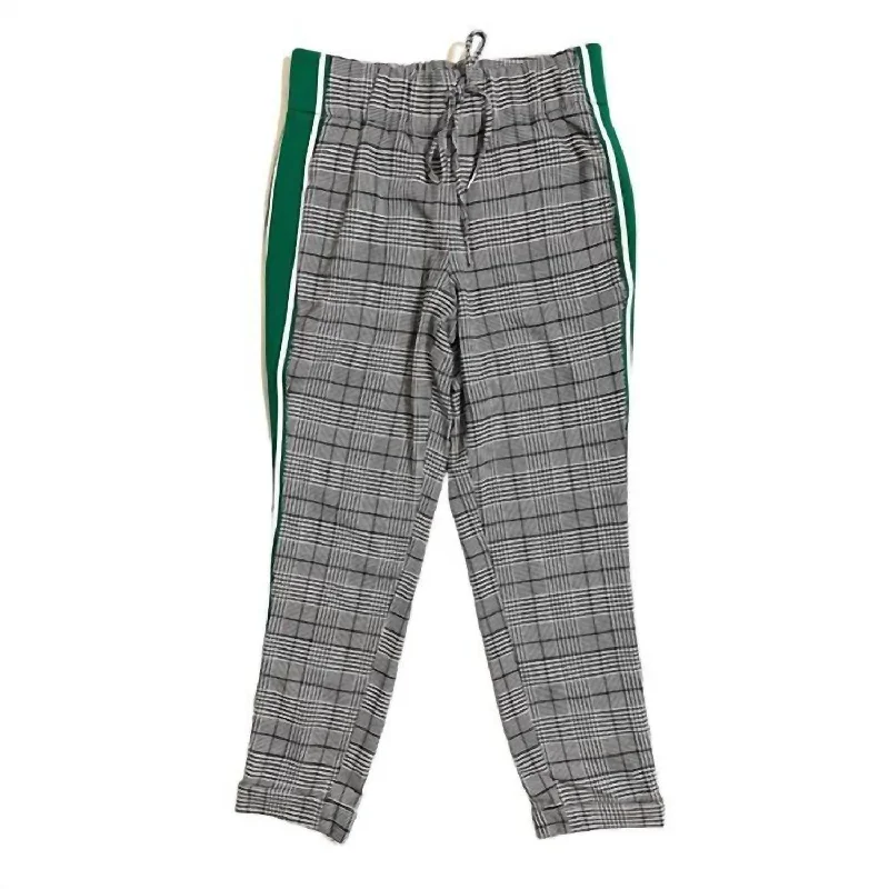 Comfort Centric Apparel Women's Side Stripe Houndstooth Jogger Casual Ankle Pants In Multicolor