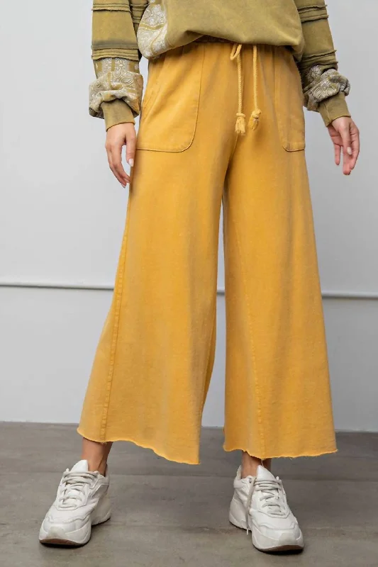 Signature Style Essentials Washed Terry Pants In Mustard