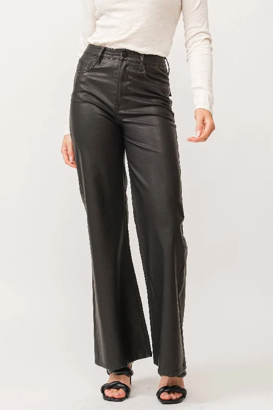 Chic Trend Collection Fiona High Rise Wide Leg Faux Leather In Smoked Charcoal