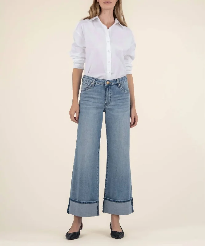 Daily Deals Meg High Rise Fab Ab Wide Leg Jean In Medium Base Wash