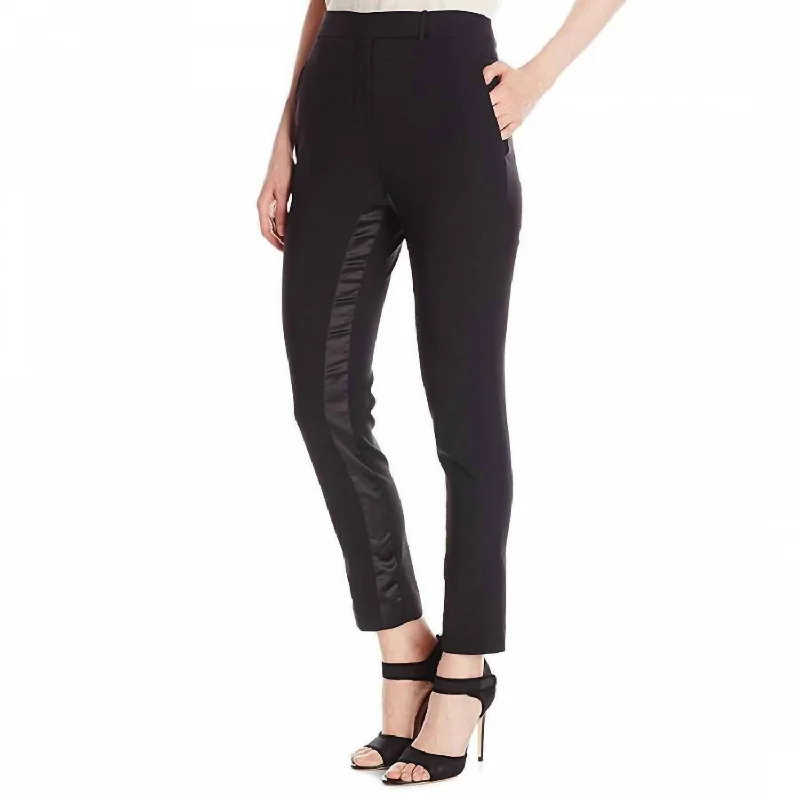 Stylish Statements Tapered Tuxedo Gabardine Wool Slim Ankle Pants In Black