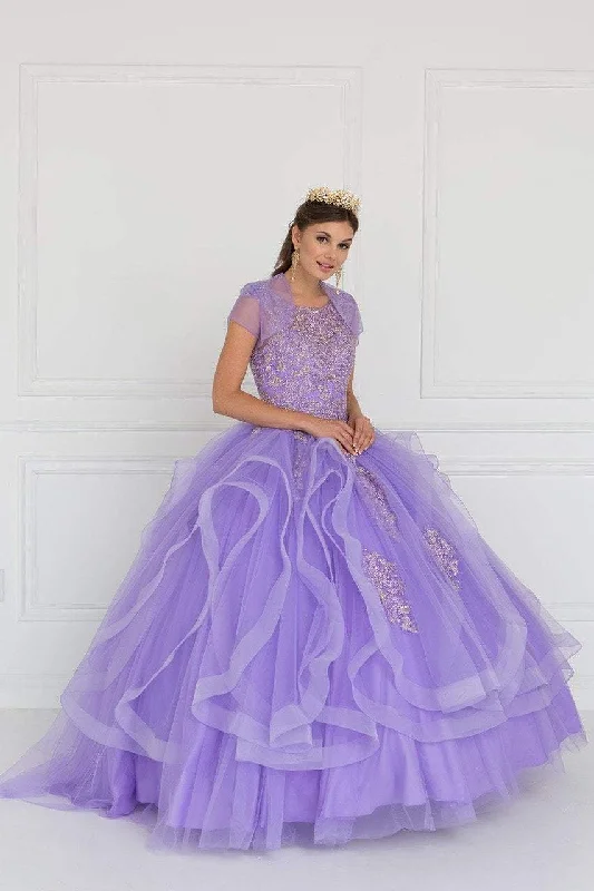 Unbeatable Prices Elizabeth K GL1557- Appliqued Illusion Bateau Ballgown With Bolero