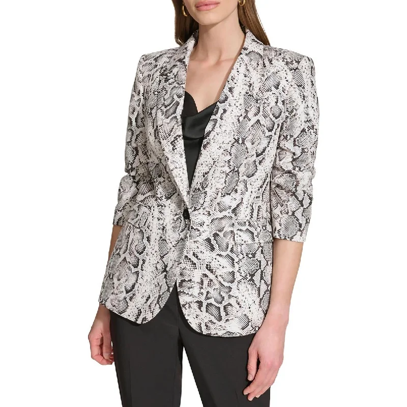 Fashion Essentials Womens Snake Print Polyester One-Button Blazer