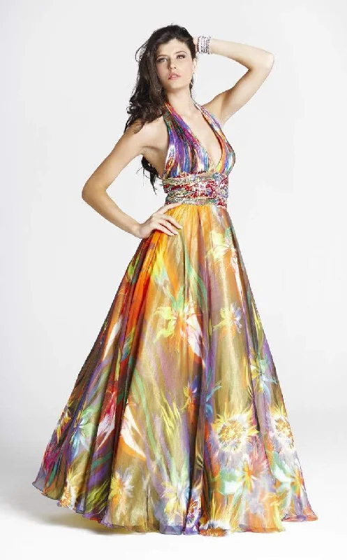 Travel Essentials Blush by Alexia Designs - Print Plunging Halter A-Line Gown 5034SC