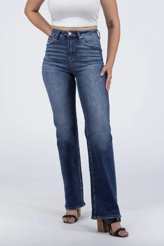 Trendy Street Style Attire Blow My Mind High-Rise Straight Leg Denim Jeans In Dark Wash