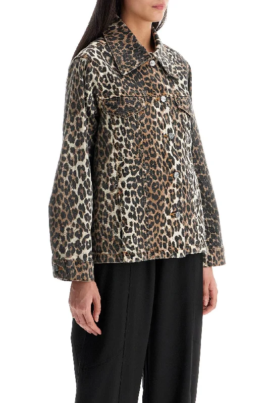 Limited Time Ganni "leopard Print Denim Jacket"