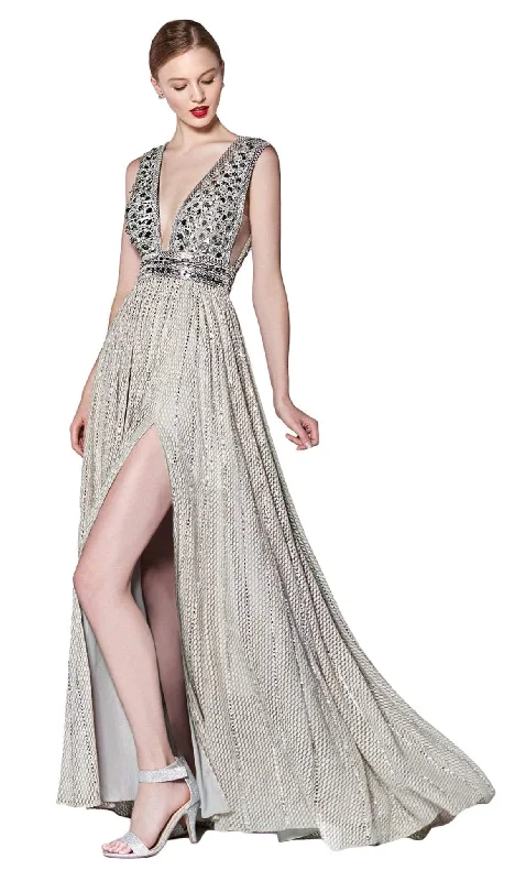 Catch Every Fashion Trend Cinderella Divine - CK892 Plunging Geo-Beaded Bodice High Slit Gown