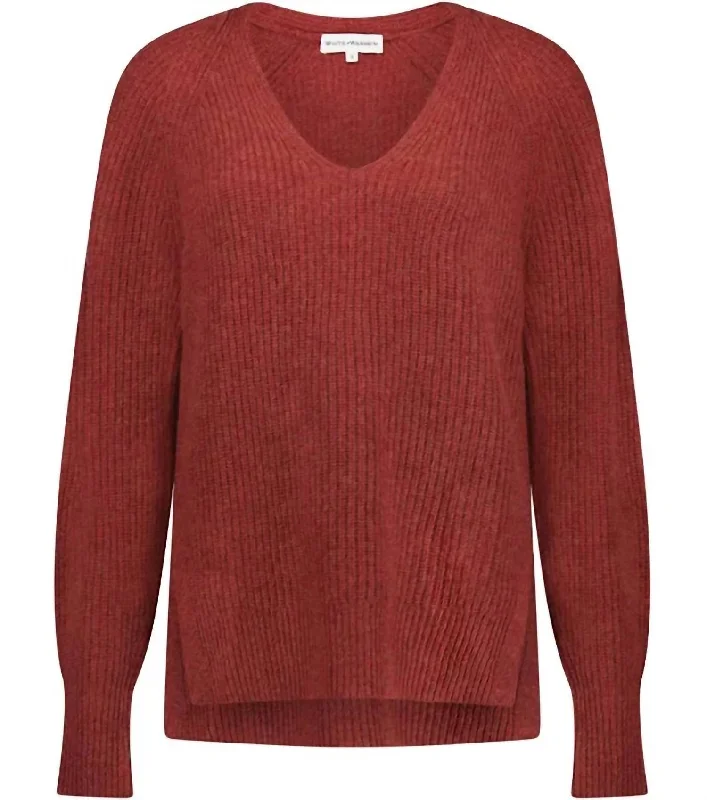 Flash Deals Ribbed Blouson Sleeve Sweater In Russet Heather