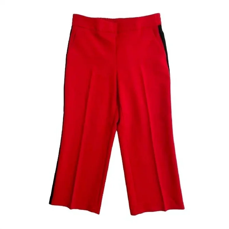 Quality Driven Apparel Women's Side Stripe Casual Wide Leg Crop Pants In Red