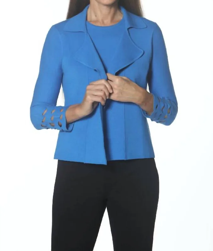 Business Casual Outfits Cutwork Cuff Jacket In Marine Blue