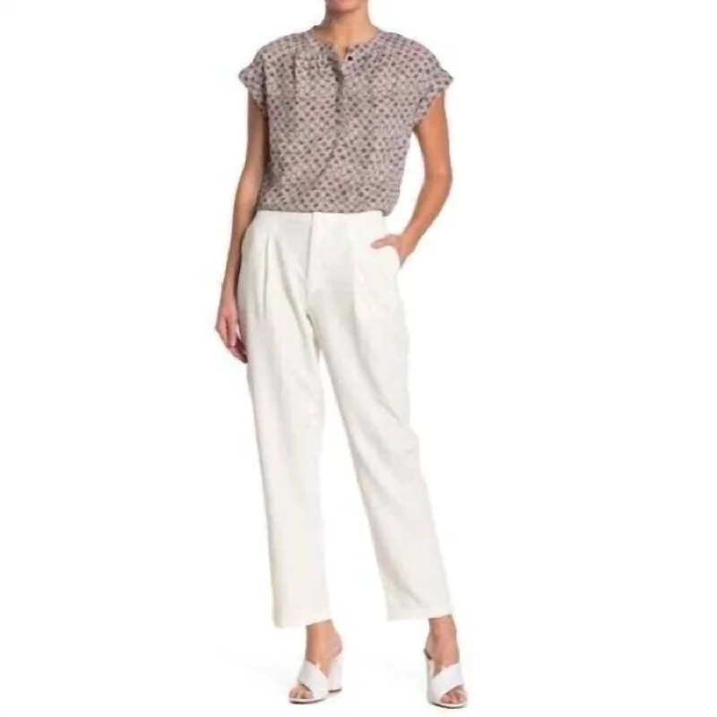 Exclusive Designer Collection Pleated Self Tab Ankle Crop Pants In White