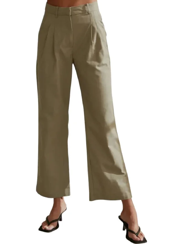 Evening Elegance Linen Blend Trouser In Moss