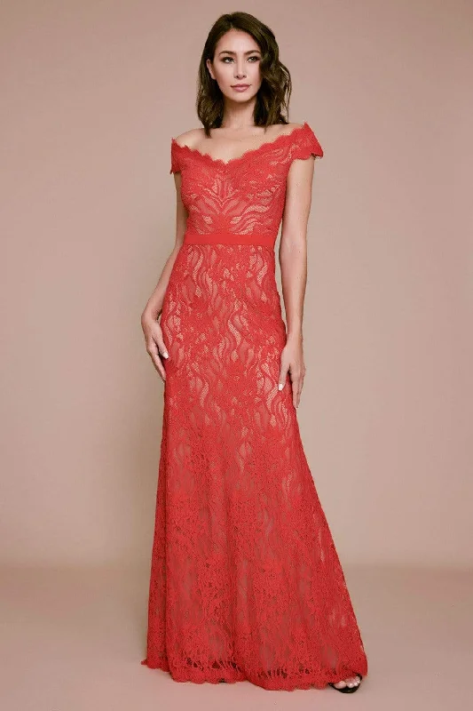 Fashion Frontiers Tadashi Shoji - BLC19827L Scalloped Off Shoulder Formal Gown