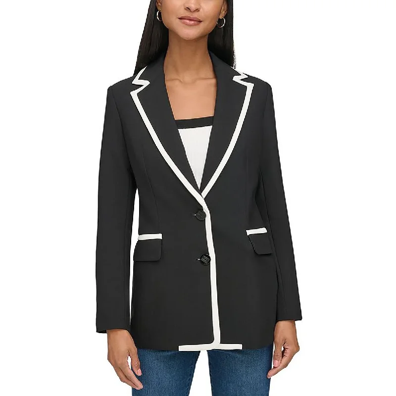 Summer Fashion Womens Woven Contrast Trim Two-Button Blazer