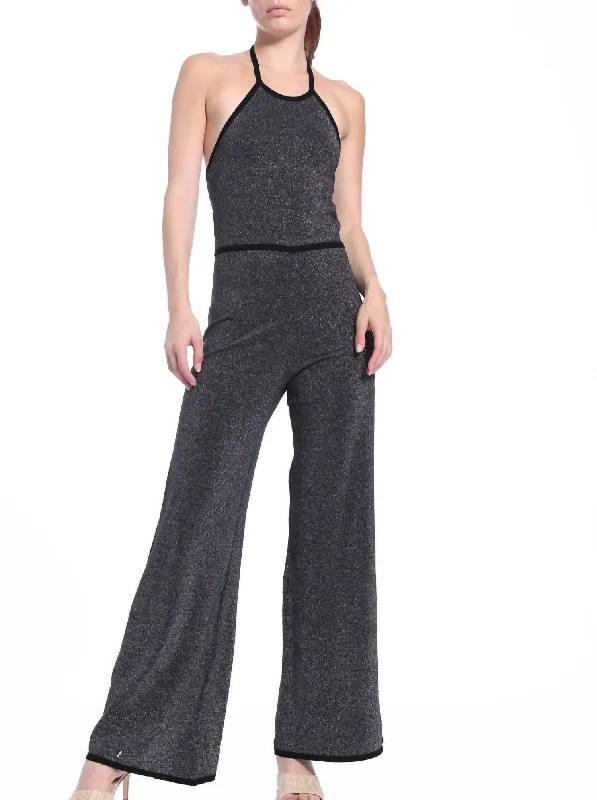 Holiday Glam Lurex Halter Jumpsuit In Black