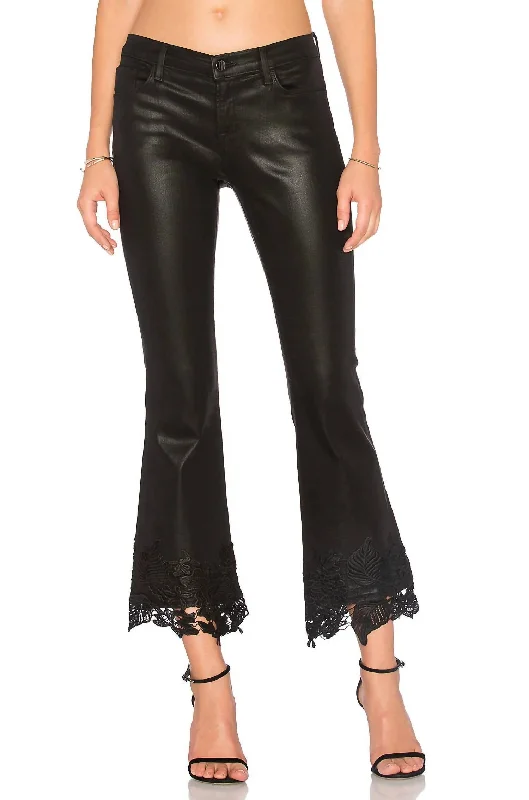 Free Spirited Fashion Selena Mid Rise Crop Boot Jeans In Black Lace