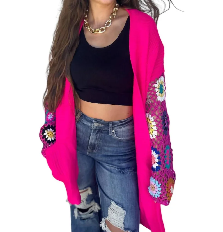 Fashion Deal Crochet Sleeve Cardigan In Pink