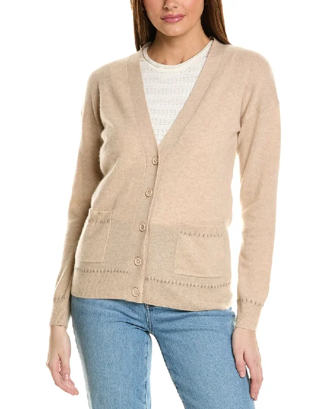 Seasonal Trends Amicale Cashmere Whipstitch V-Neck Cashmere Cardigan