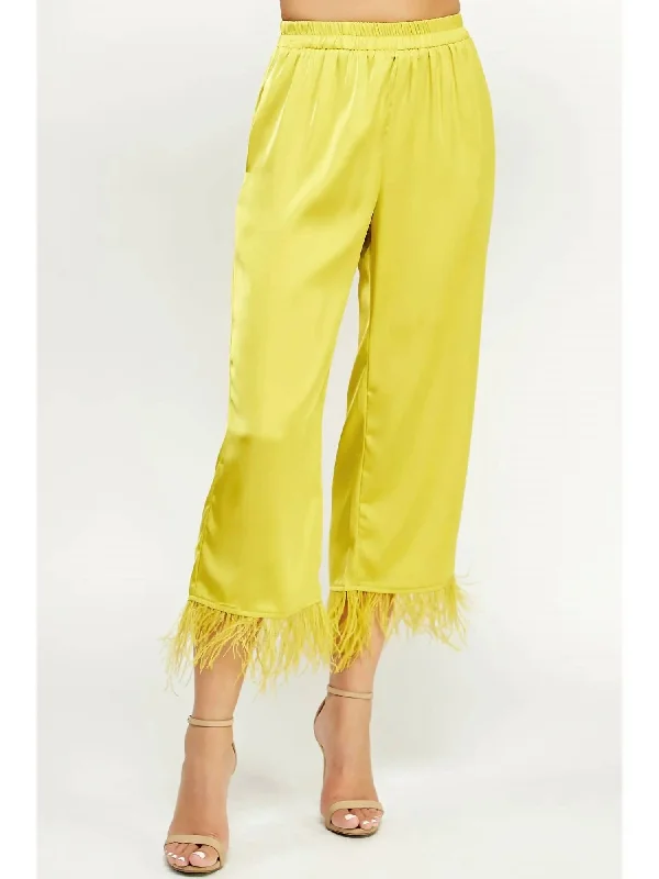 Final Clearance Foncy Feather Trim Pants In Chartreuse