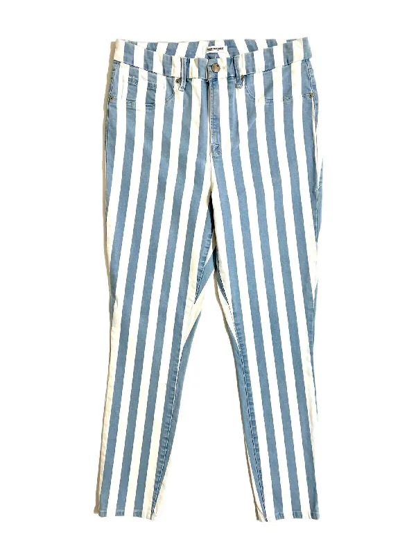 Fashion Forward Femininity Women's Good Legs Crop Skinny Striped Jeans In White Blue