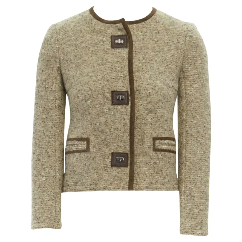 First Order Discount Isabel Marant Kios virgin wool boucle suede trimmed twist lock jacket