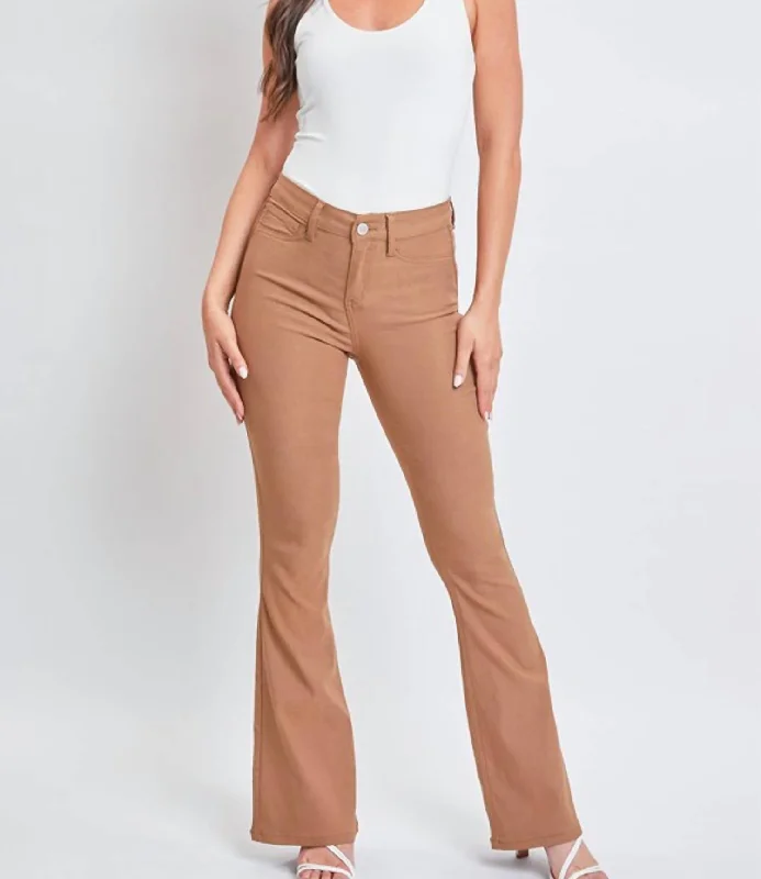 Embrace New Fashion Hyperstretch High Rise Flare Jean In Almond