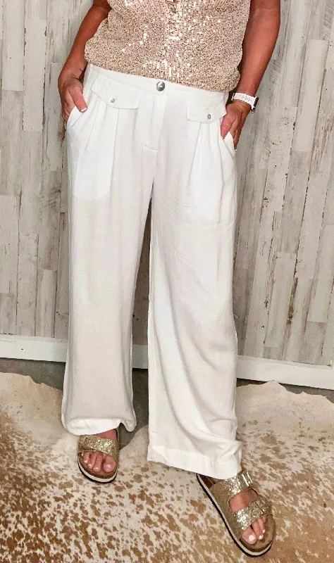 Top Deals Coco Wide Leg Linen Pants In White