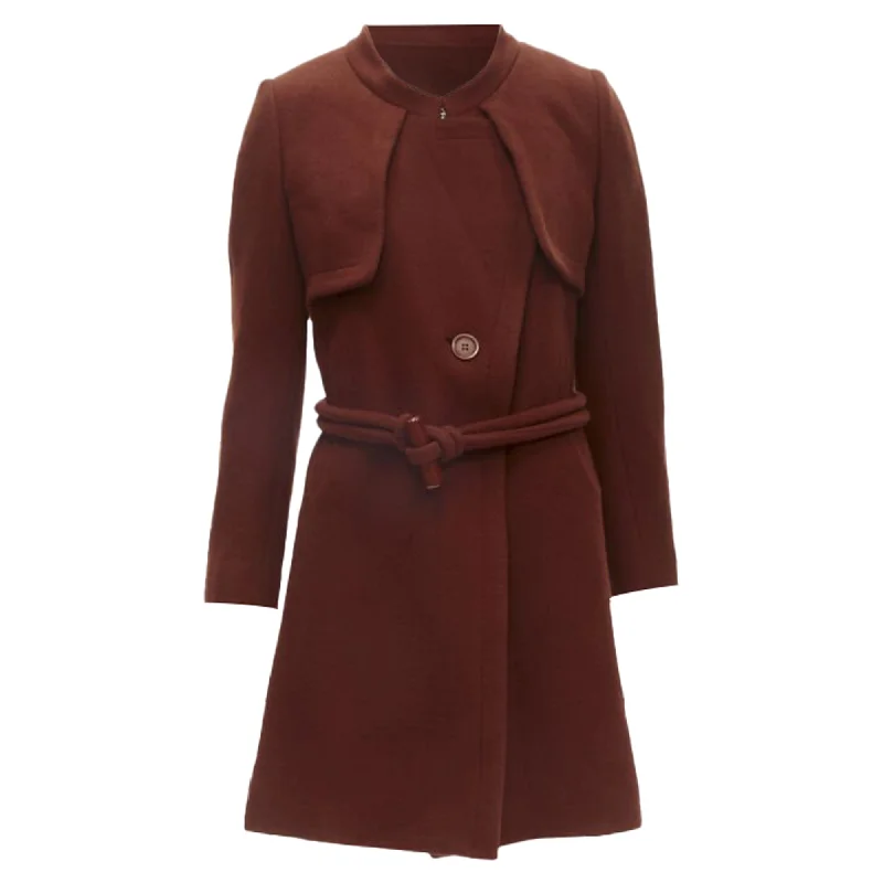 Cottagecore Rustic Charm Style Chloe brick wool toggle belt long coat